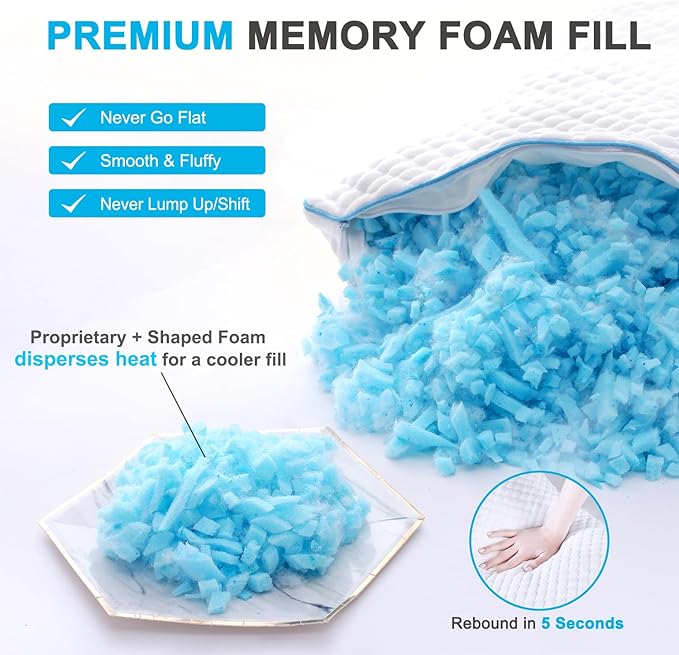 VVZ Cooling Bed Pillows King Size Set of 4, Shredded Memory Foam Pillows - Image 3