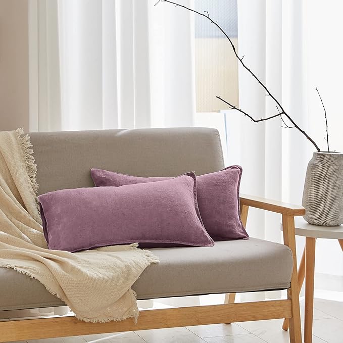 Simple&Opulence 100% Linen Lumbar Pillow Cover 12 x 20 Inches Set of 2 by SimpleOpulence