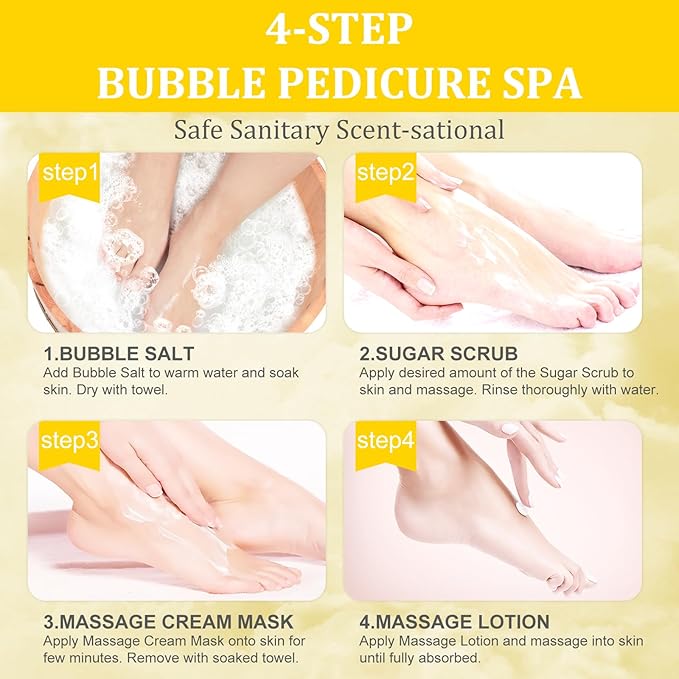 Pedicure Kit Foot Soak Set: Bubble Salt, Sugar Scrub, Massage Mask, Massage - Image 5