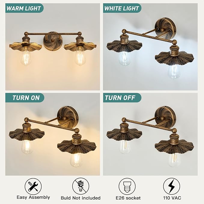 ZGLAOJT 2 Light Vintage Vanity Light Oil Rubbed Bronze Bathroom Light Fixtures - Image 4