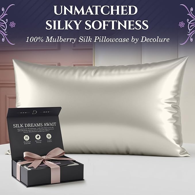 DECOLURE 100% Pure Mulberry Silk Pillow Case Queen Size – Highest Grade 30 - Image 2