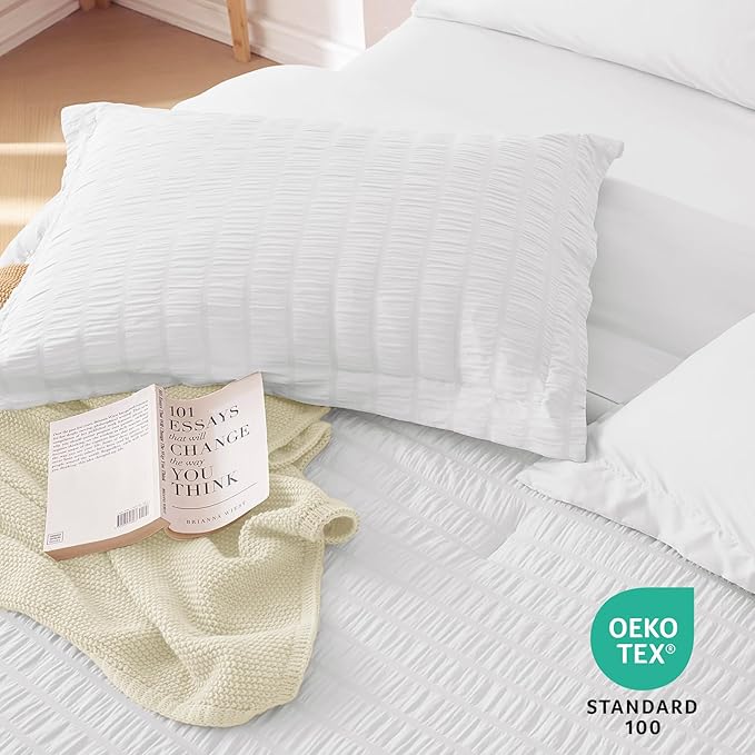 MUXHOMO 5 Pieces Twin Comforter Set, Seersucker Bed in a Bag Twin Size - Image 8