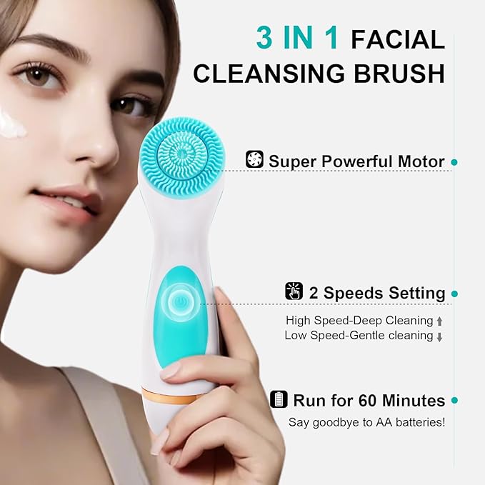 Facial Cleansing Brush, Waterproof Dual-Rotation Face Scrubber Exfoliator - Image 2