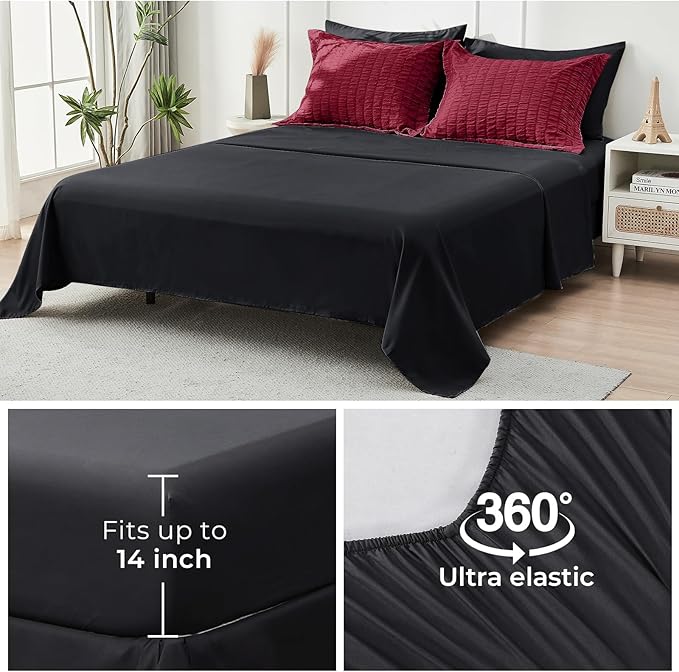 HYMOKEGE Red & Black California King Comforter Set Seersucker 7 Pieces - Image 5