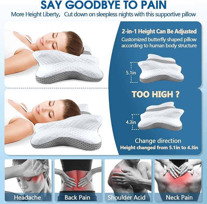 CHxxy Cervical Neck Pillow for Pain Relief Sleeping, Contour Memory Foam Pillows - Image 2
