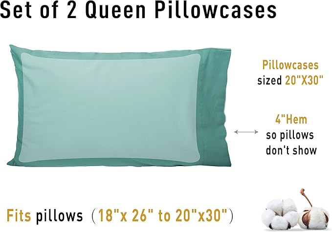 Sunflower Queen Pillowcases Set of 2, 100% Cotton Queen Pillow Cases 2 - Image 8