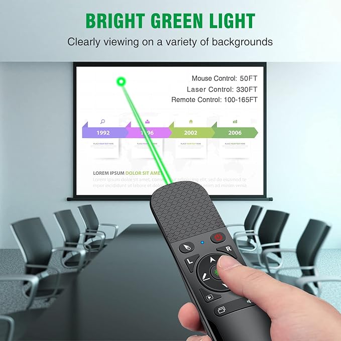 Presentation Clicker Mouse Control with Green Light for PowerPoint Presentations, Wireless Presenter Remote Control Slide Clicker for Classroom Office