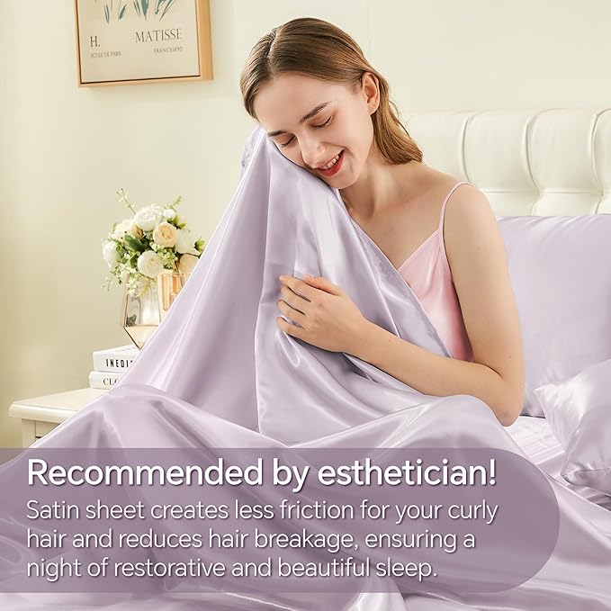 BEDELITE California King Sheets Set, Luxury Soft Lavender Satin Sheets - Image 4