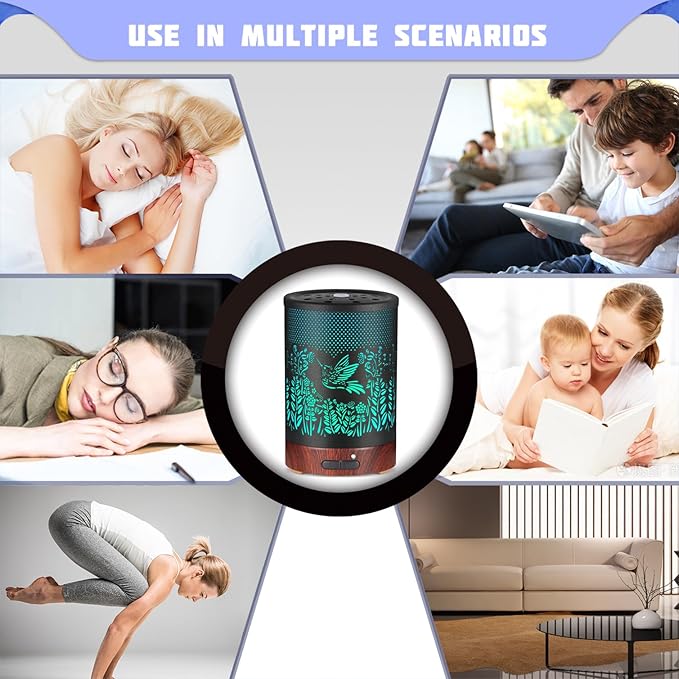 Metal Essential Oils Diffuser 150ML Aromatherapy Diffuser Cool Mist Humidifier - Image 6