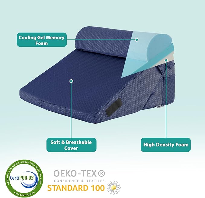 Bedluxe Adjustable 4pcs Bed Wedge Pillow Set, Memory Foam Wedges Pillow Post - Image 5