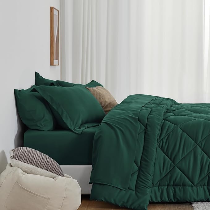 Love's cabin King Size Comforter Set Dark Green, 7 Pieces King Bed in a Bag - Image 8