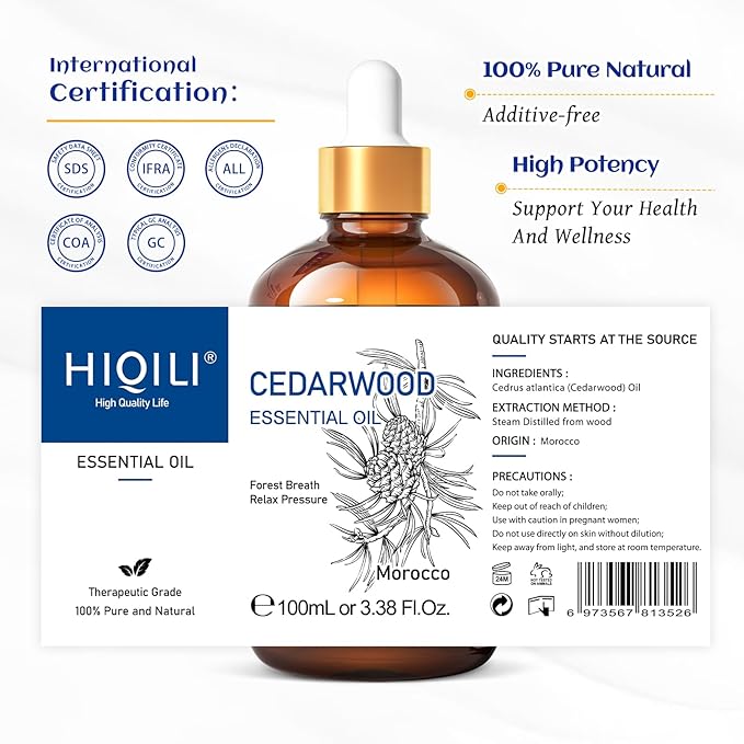 HIQILI Cedarwood Essential Oil, 100% Natural Therapeutic Grade, Premium Glass - Image 7