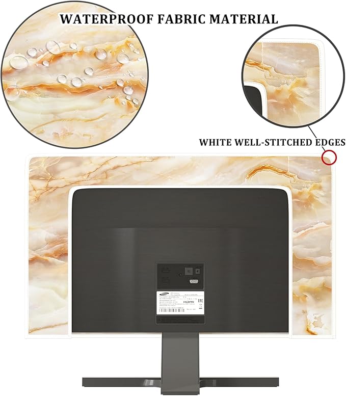 Baocicco Abstract Computer Monitor Cover with Marble Design Aesthetic Laptop Computer Cover for Xmas Home Office Decoration Anti-Static Dustproof Protective Covers for LCD/LED/HD 26, 27, 28 Inch