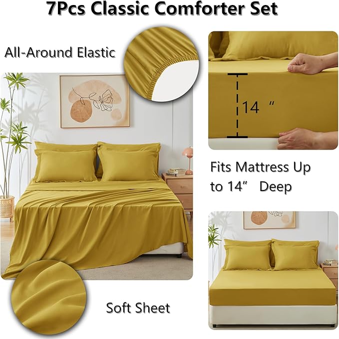 CozyLux King Size Comforter Set Mustard Yellow - Image 5