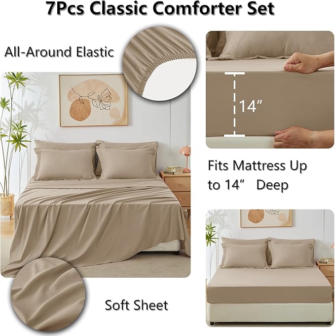 CozyLux King Size Comforter Set Taupe - Image 5
