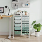 GOFLAME 15-Drawer Rolling Storage Cart, Craft Storage Cart with Removable Drawers & Lockable Wheels, Art Cart Supply Storage Organizer for Home Office Classroom, Green Gradient