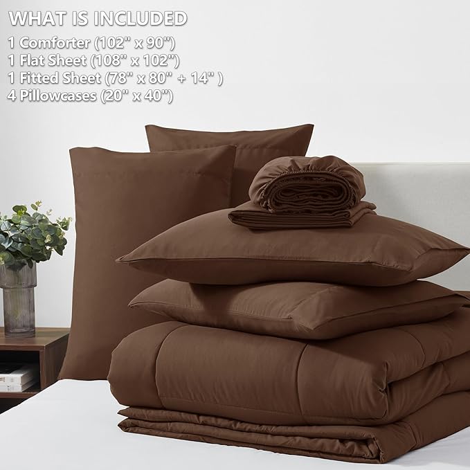 CozyLux King Size Comforter Set Brown, 7 Pieces Bed in a Bag, All Season - Image 6