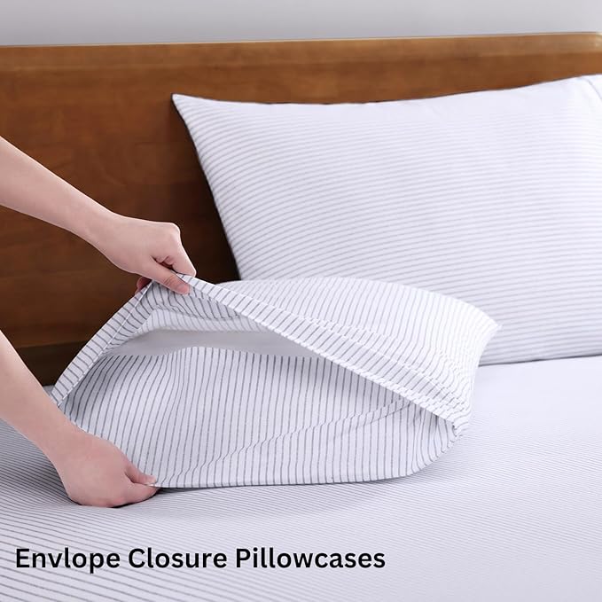 LANE LINEN 100% Organic Printed Cotton Sheets Twin Size, Classic Ticking Stripe - Image 5