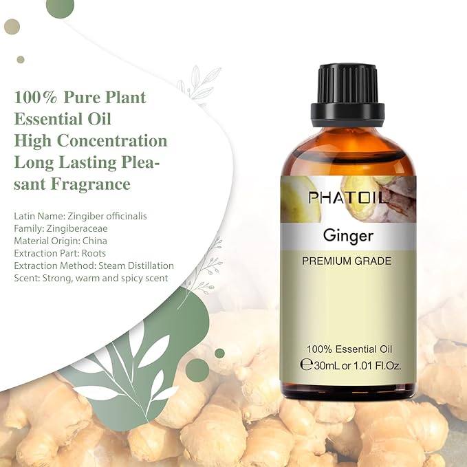 Ginger Essential Oil, 1.01Fl.Oz PHATOIL Pure Essential Oil Singles - Image 2