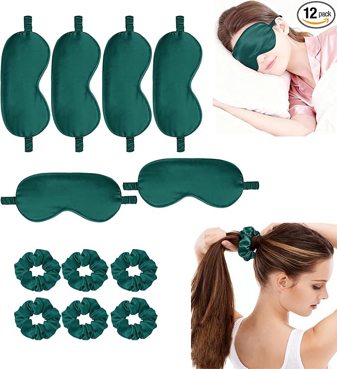 12Pcs Silk Sleep Masks Satin Eye Mask Silky Eyes Cover Blindfold Eyeshade Hair by WJingYiJia