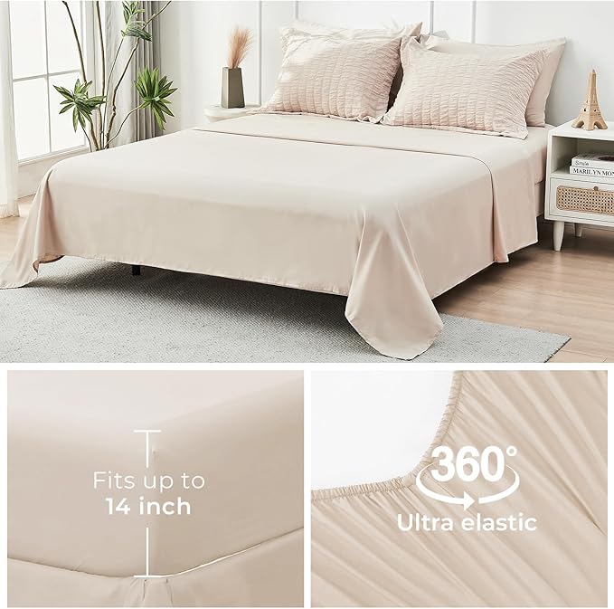 HYMOKEGE Beige California King Comforter Set Seersucker 7 Pieces, All Season - Image 7