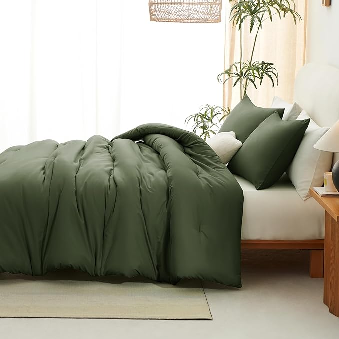 CozyLux Twin Comforter Set Olive Green, 2 Pieces Twin Extra Long Solid - Image 6