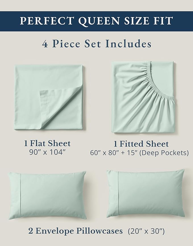 LANE LINEN 100% Organic Cotton Queen Sheets, Fully Elasticized Soft & Comfy - Image 4