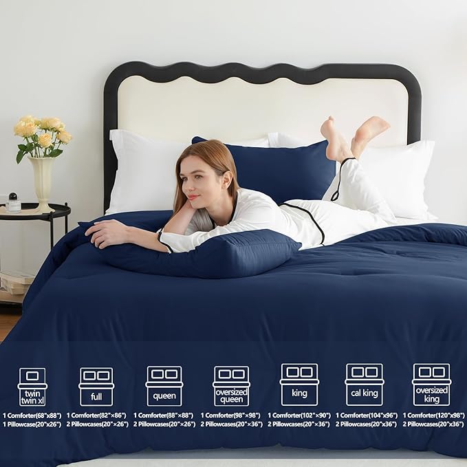 CozyLux Oversized King Comforter Set Navy Blue, 3 Pieces 120x98 Solid - Image 7