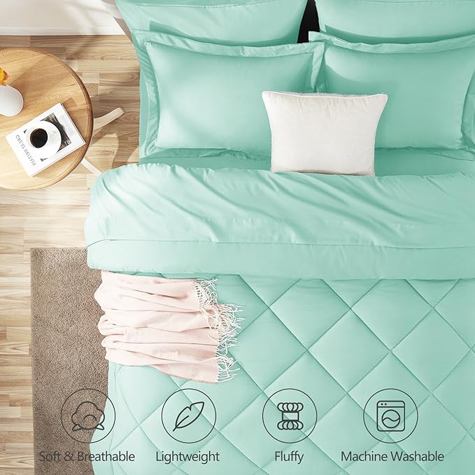 CozyLux Queen Comforter Set Mint Green - Image 2