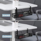 Cable Management, 2 Pack Cable Management Under Desk No Drill, Metal Cord Organizer with Clamp for Standing Desk, Cable Organizer for Home Office, Black