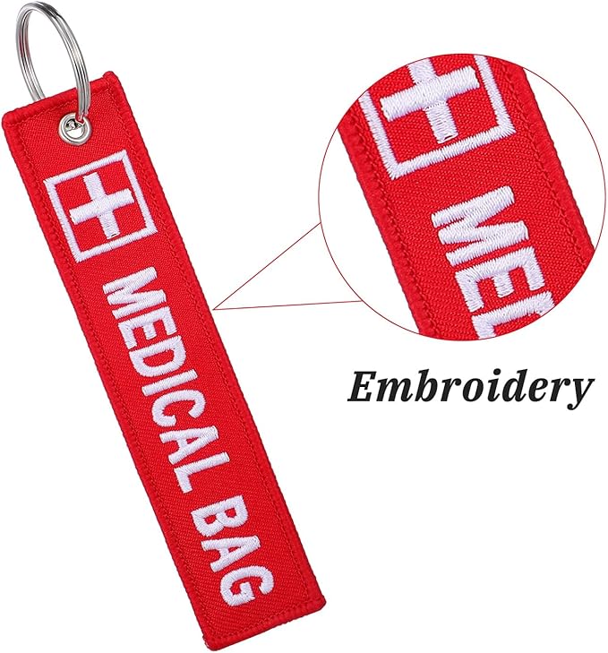 Medical Alert Tags for Bag, 2 Pcs Medical Equipment Device Luggage Id Tag Double-Sided Travel Bags Tags Reusable Red Bags Keychain Label for Backpack Luggage Suitcase Purse, Red