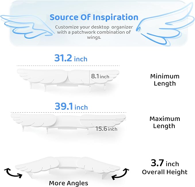 AFOOYO Dual Monitor Stand Riser, Wing-Shaped Sturdy Desktop Wood Stand for 2 Monitors, White Riser for Laptop, PC, Computer