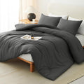 CozyLux King Size Comforter Set Dark Grey, 3 Pieces Solid Comforters King Size by CozyLux
