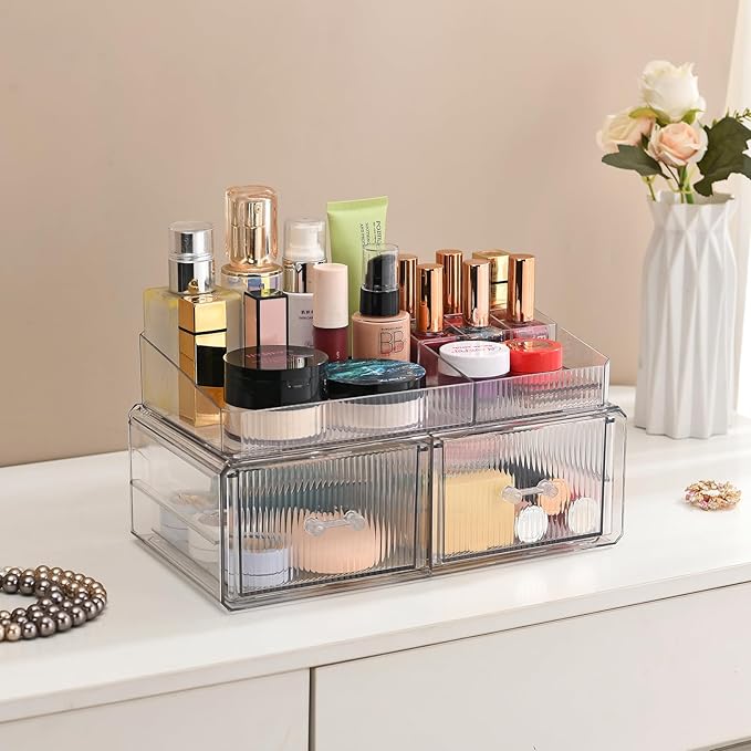 ZHIAI stackable storage drawer, cosmetic acrylic storage box, cosmetics and beauty product storage organizer, suitable for makeup room, bathroom, storage room