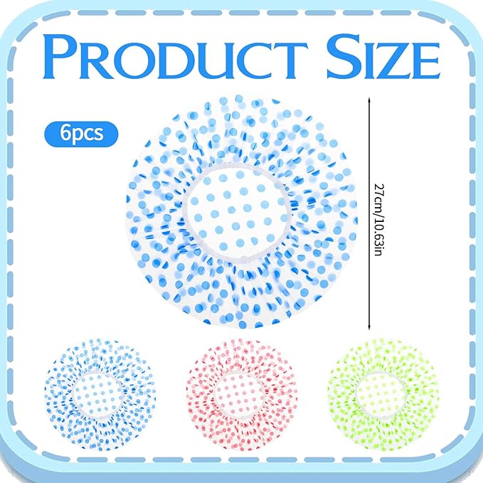 6PCS Shower Caps, Waterproof Reusable Plastic Shower Caps Elastic Band Flower - Image 2