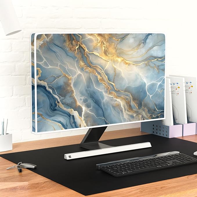 Baocicco Gold Blue Waterproof Computer Monitor Dust Cover 26, 27, 28 Inch Modern Full Body Cover for Computer Screen Panel Case Computer Sleeve Compatible with iMac 26, 26-28 PC, Desktop and TV