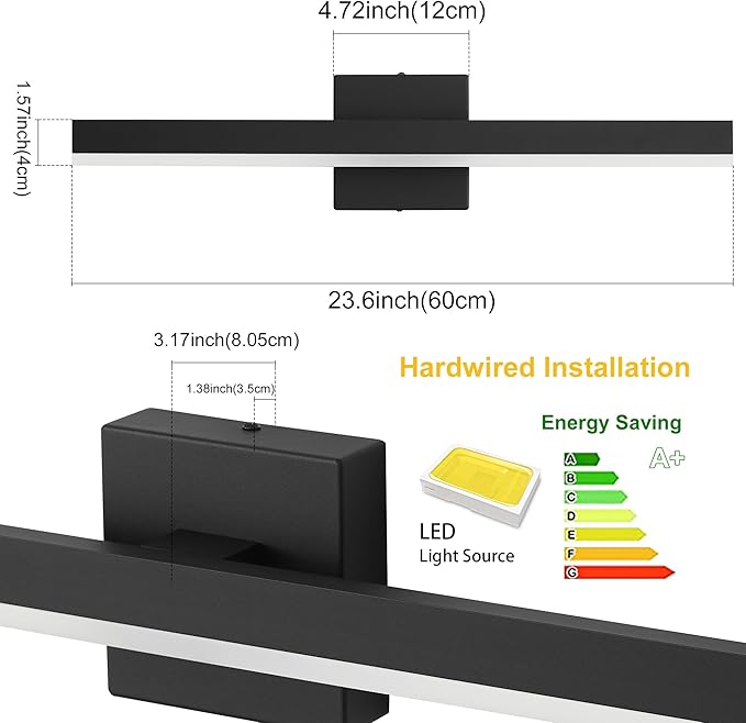 Black Bathroom Vanity Light 23.6 inch, 20W Dimmable 5CCT LED Modern Bathroom - Image 5