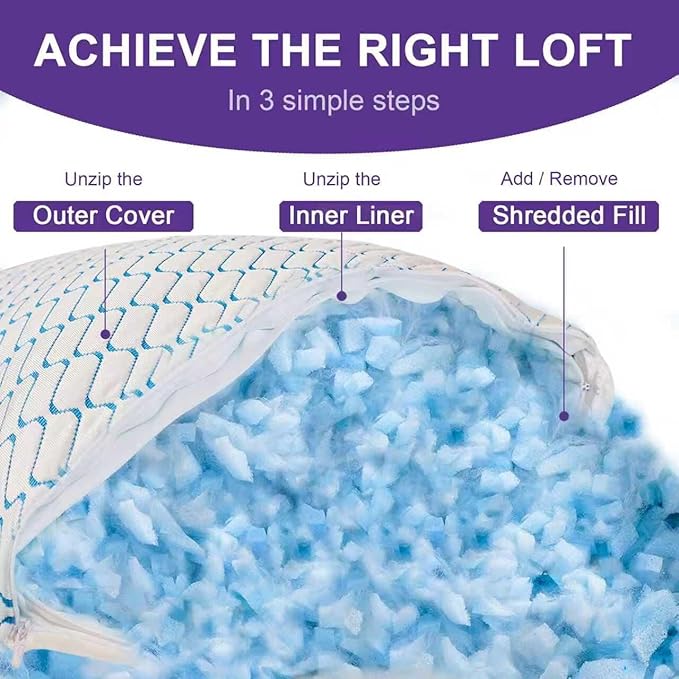 VAINOC Memory Foam Pillows Standard Size Set of 2, Adjustable Cooling Firm - Image 4