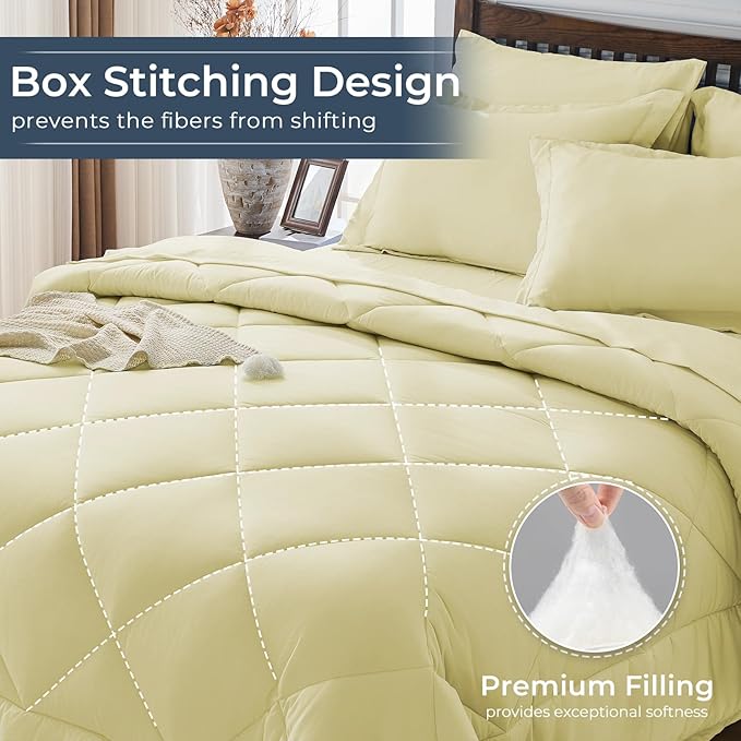 HEVUMYI Cream Yellow Cali-King Comforter Set - Image 4