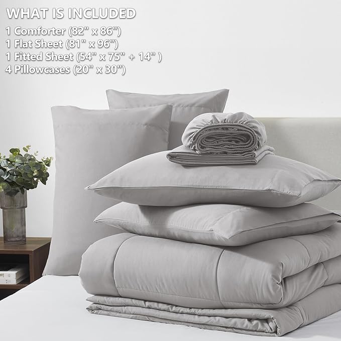 CozyLux Full Size Comforter Set French Grey, 7 Pieces Bed in a Bag, All Season - Image 6