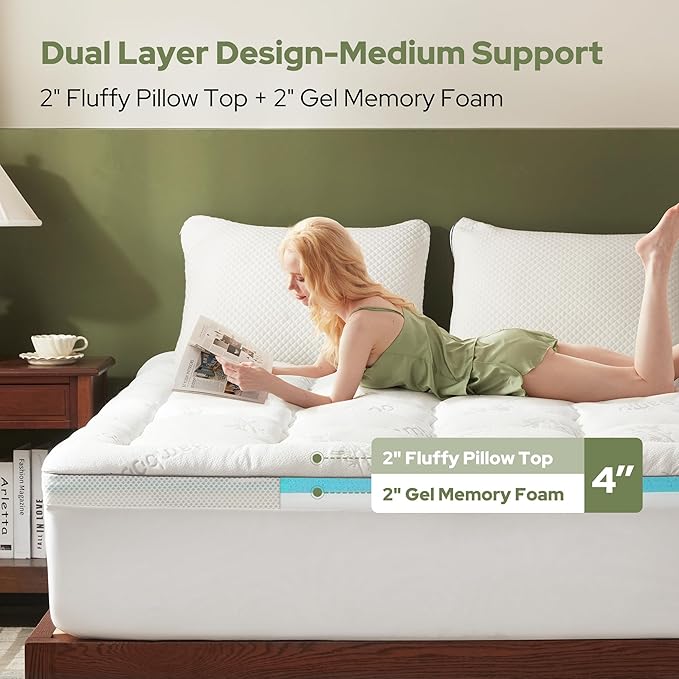 BEDLORE 4 Inch Memory Foam Mattress Topper Twin, 2-in-1 Dual Layer Design - Image 2