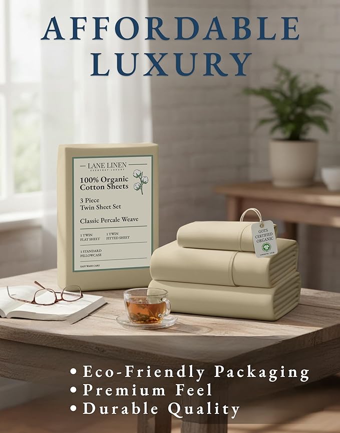 LANE LINEN 100% Organic Cotton Twin Size Bed Sheets, Fully Elasticized - Image 8