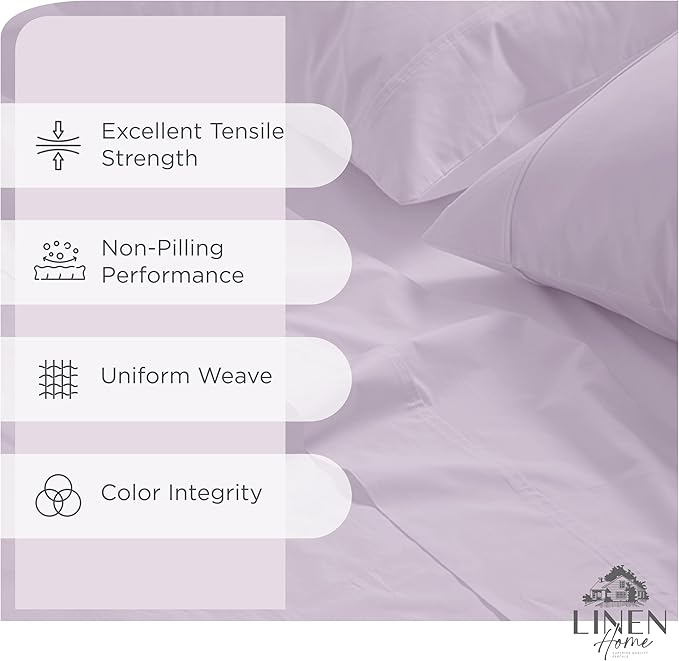 Linen Home 100% Cotton Percale Sheets California King Size, Iris Lilac - Image 2