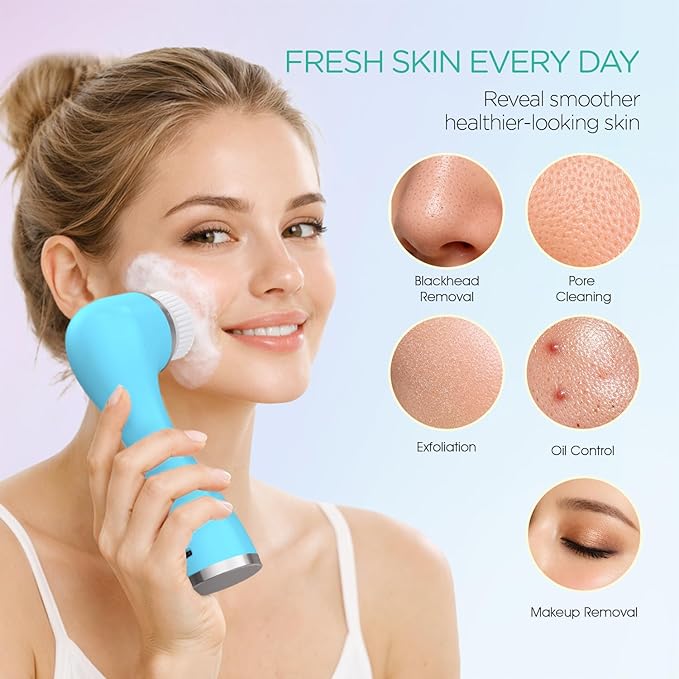 VOYOR Facial Cleansing Brush Rechargeable, Spin Face Brush Waterproof 5-in-1 - Image 5
