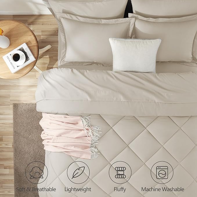 CozyLux Oversized Queen Comforter Set Beige - Image 2