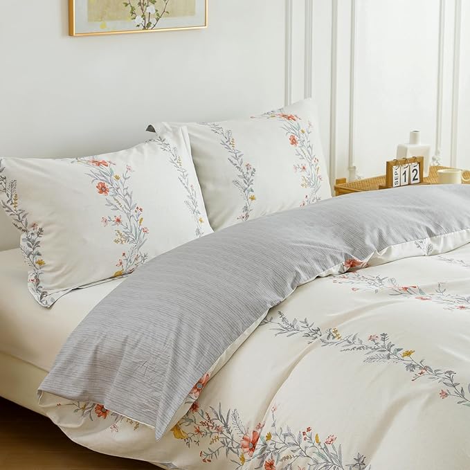 OAITE Duvet Cover Set King Size Floral Pattern Ultra Soft 100% Cotton Duvet - Image 2