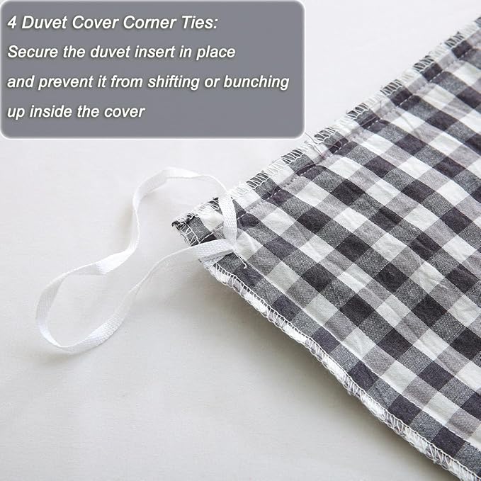 Silnuo Black/White Checkered Ruffle 3-Piece Duvet Cover Set Full Size, Washed - Image 7