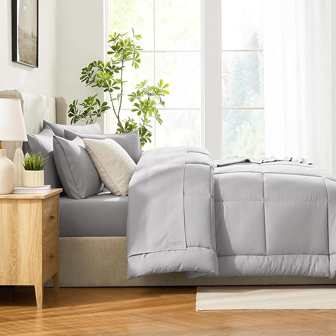 CozyLux Oversized Queen Comforter Sets French Grey, 7 Pieces Bed in a Bag - Image 9