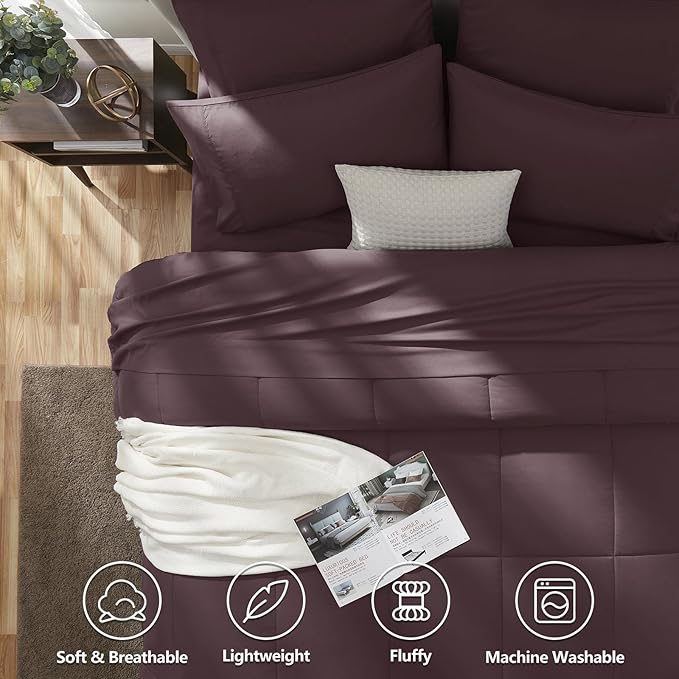 CozyLux Full Size Comforter Set Cocoa Powder, 7 Pieces Bed in a Bag, All Season - Image 2