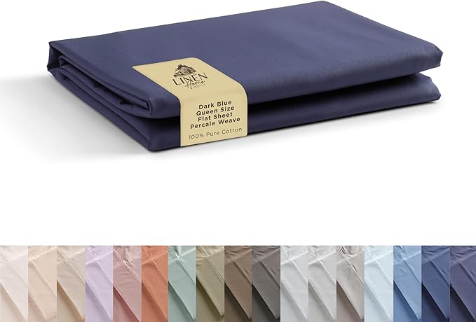 Linen Home 100% Cotton Percale 1 Flat Sheet, Queen Size by LINENHOME